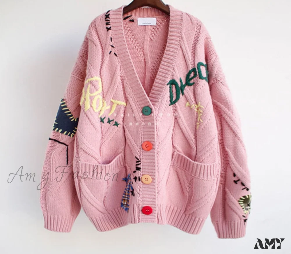 Amy Fashion - Jacket Loose Pocket Embroidery Fashion Knit Cardigan - Image 24
