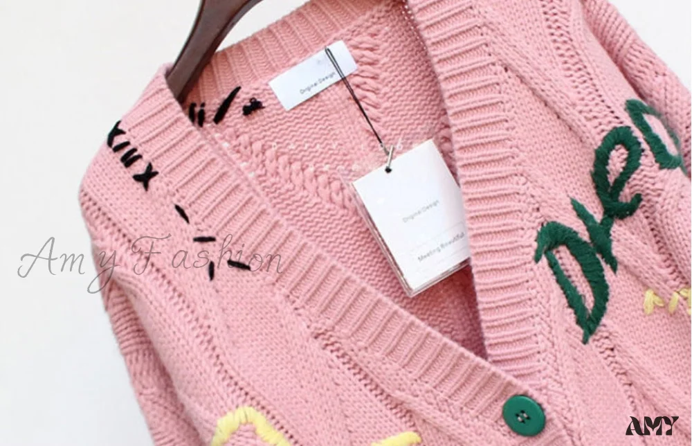 Amy Fashion - Jacket Loose Pocket Embroidery Fashion Knit Cardigan - Image 25