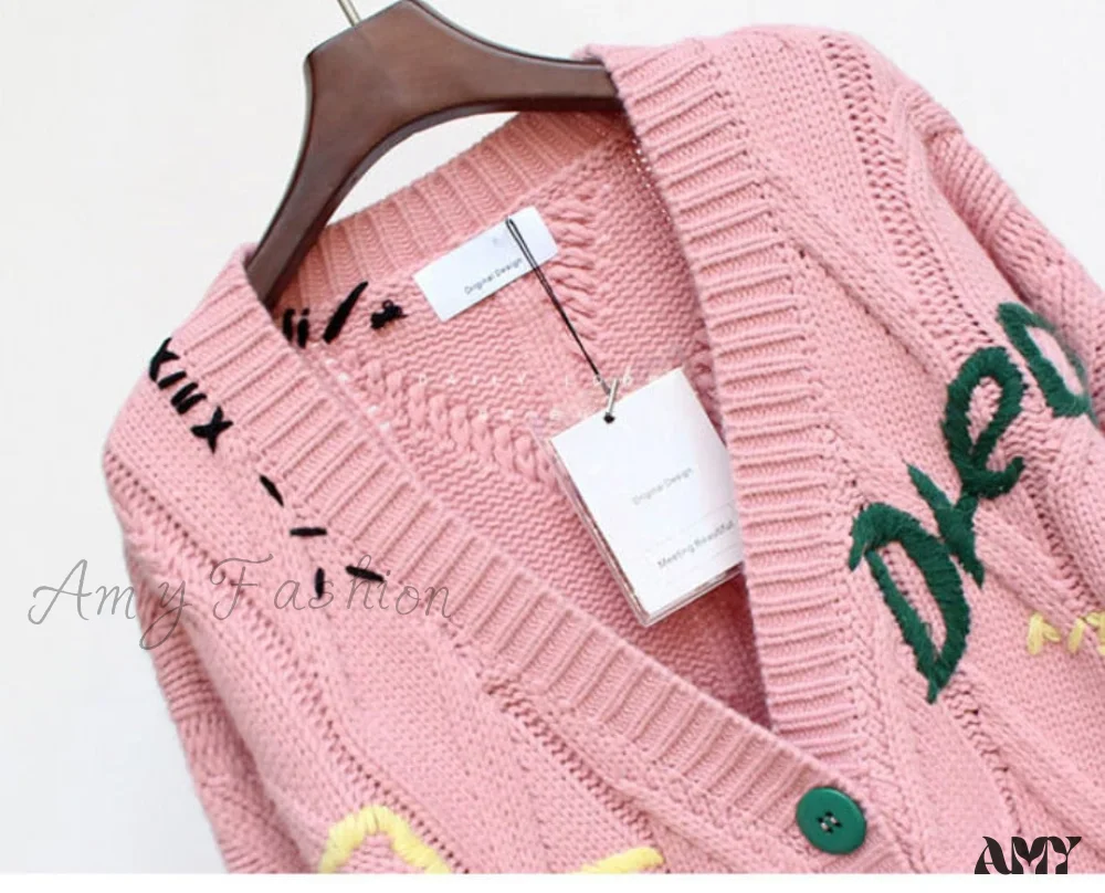 Amy Fashion - Jacket Loose Pocket Embroidery Fashion Knit Cardigan - Image 26