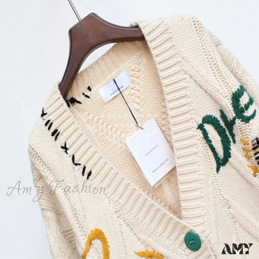 Amy Fashion - Jacket Loose Pocket Embroidery Fashion Knit Cardigan - Image 5