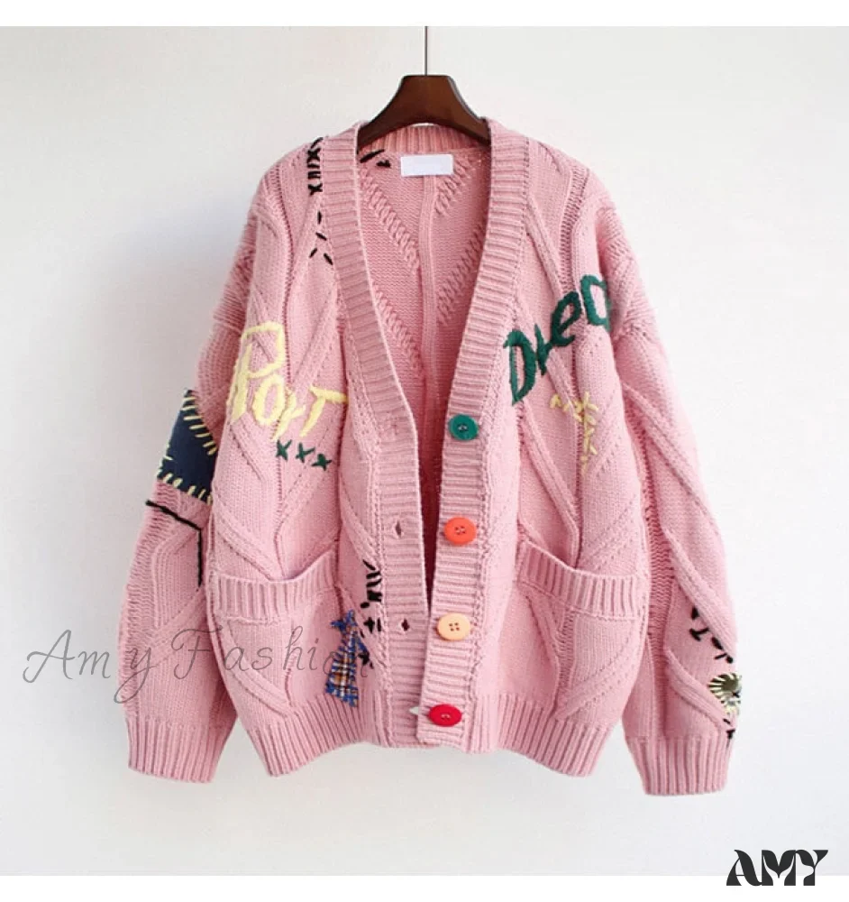 Amy Fashion - Jacket Loose Pocket Embroidery Fashion Knit Cardigan - Image 7