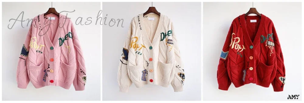 Amy Fashion - Jacket Loose Pocket Embroidery Fashion Knit Cardigan - Image 9