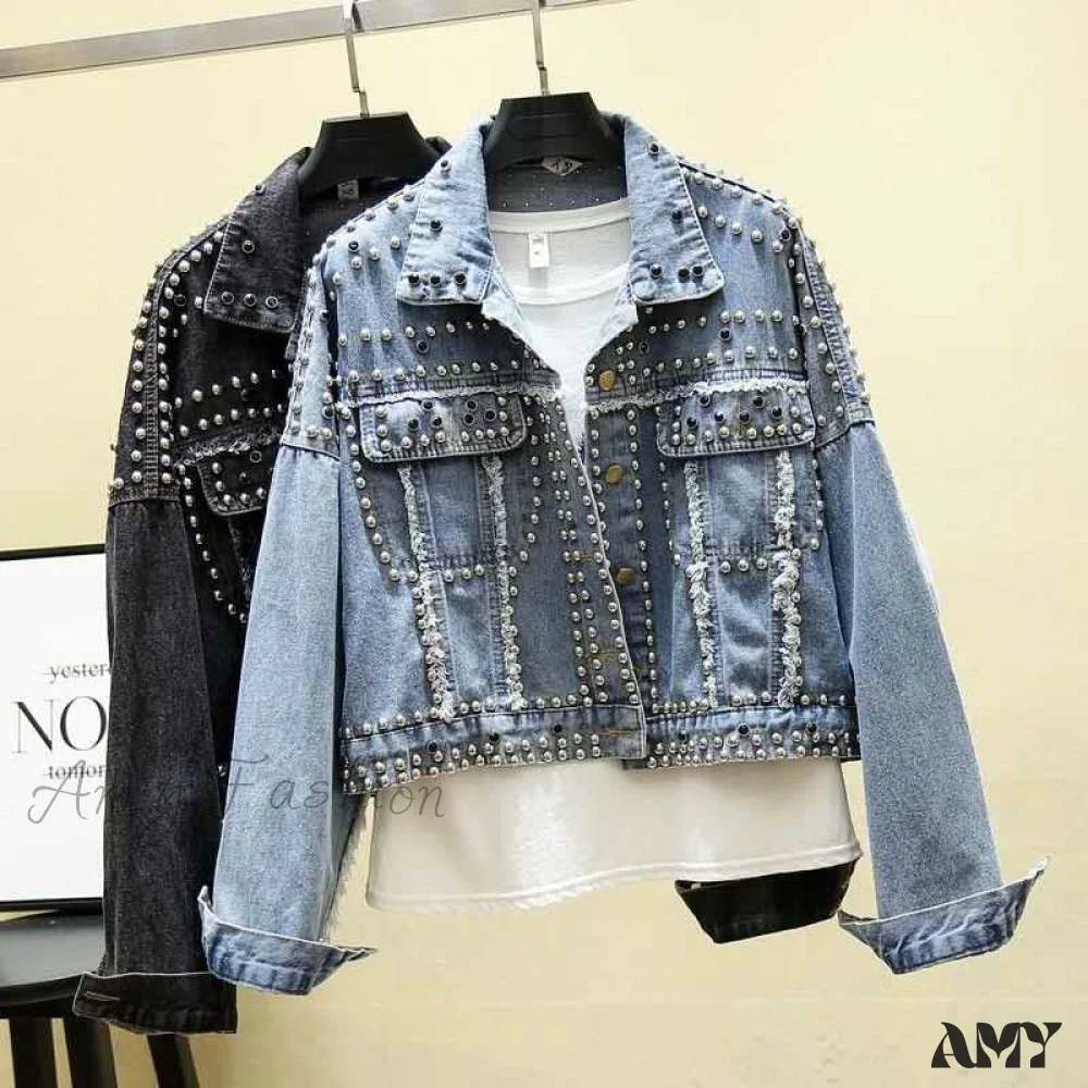 Amy Fashion - Rivet Studded Denim Jacket - Image 2