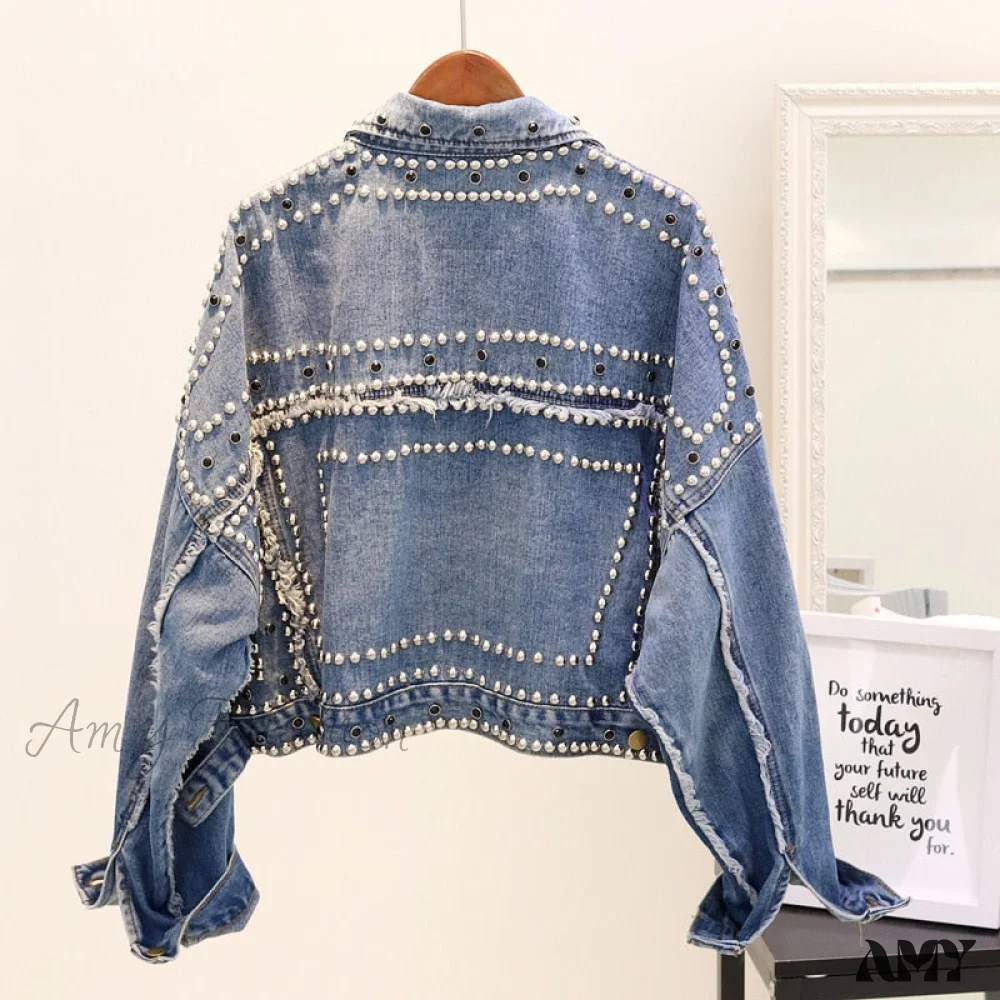 Amy Fashion - Rivet Studded Denim Jacket - Image 4