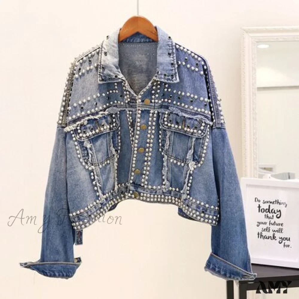 Amy Fashion - Rivet Studded Denim Jacket - Image 7