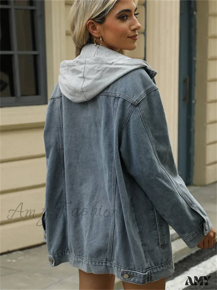 Jean Autumn Oversized Denim Detachable Hoodies Baggy Fashion Jacket - Image 3