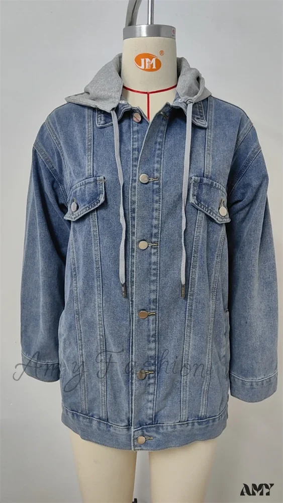 Jean Autumn Oversized Denim Detachable Hoodies Baggy Fashion Jacket - Image 5