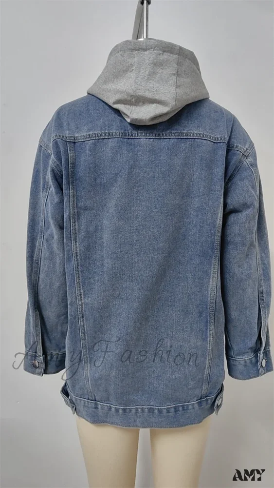 Jean Autumn Oversized Denim Detachable Hoodies Baggy Fashion Jacket - Image 6