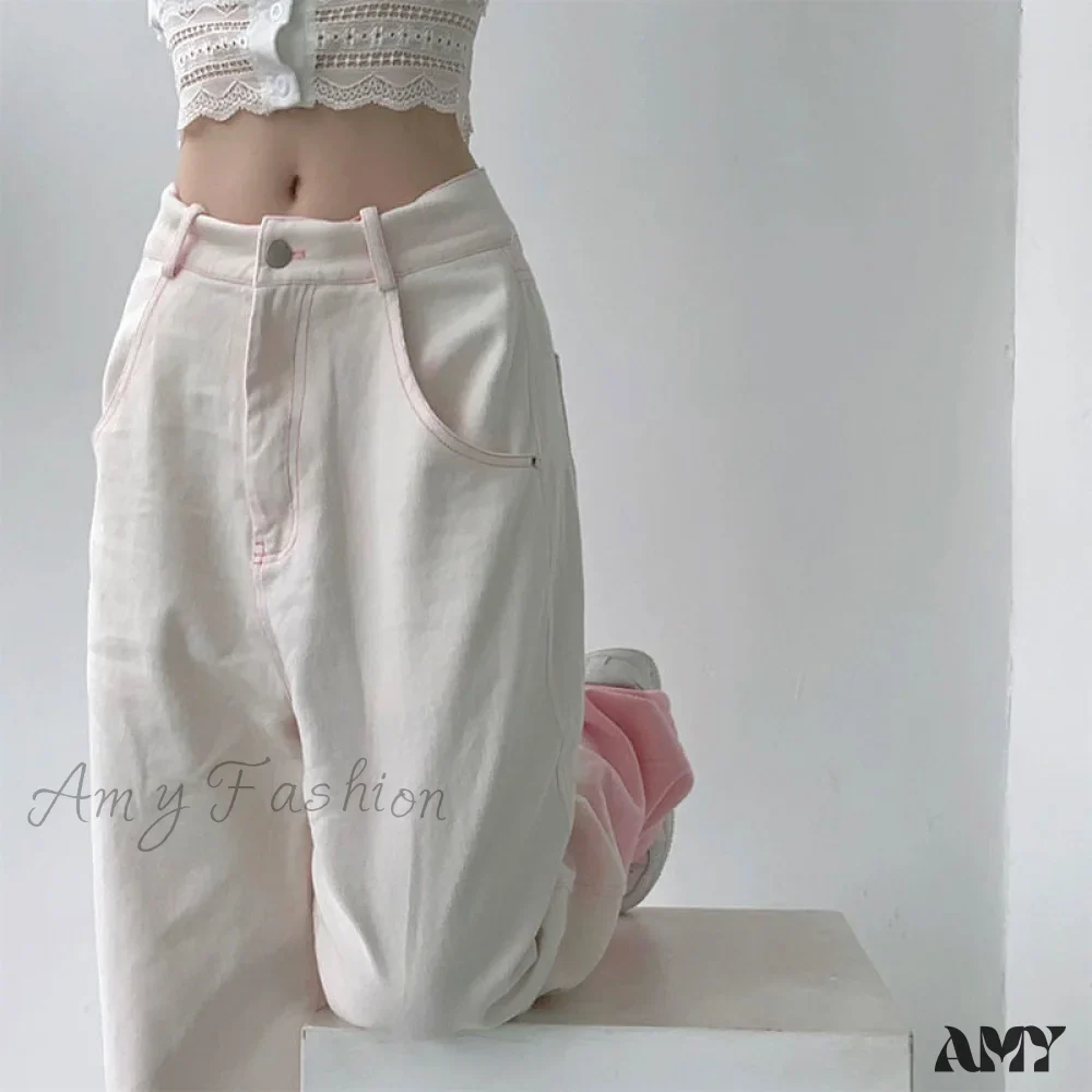 Amy Fashion - Cutie Girl Pink White Pencil Jeans - Image 4