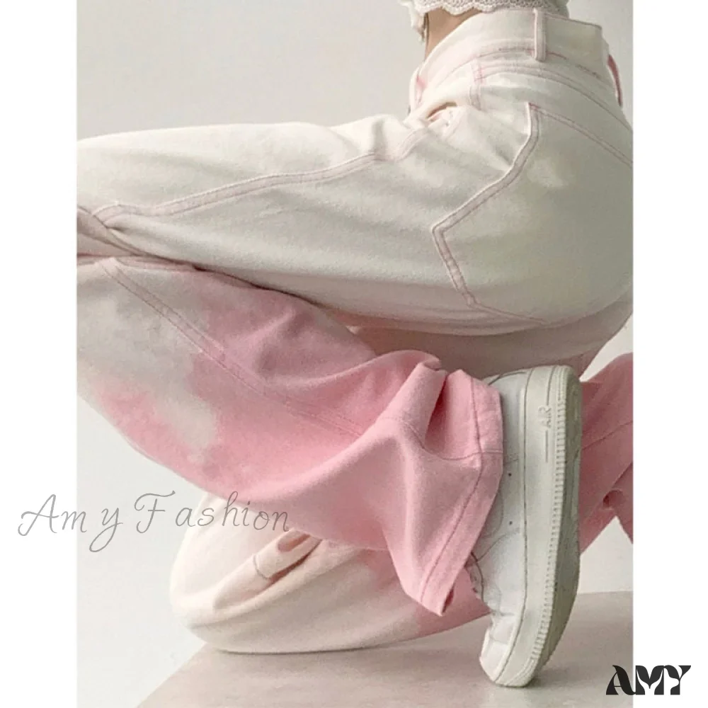 Amy Fashion - Cutie Girl Pink White Pencil Jeans - Image 5
