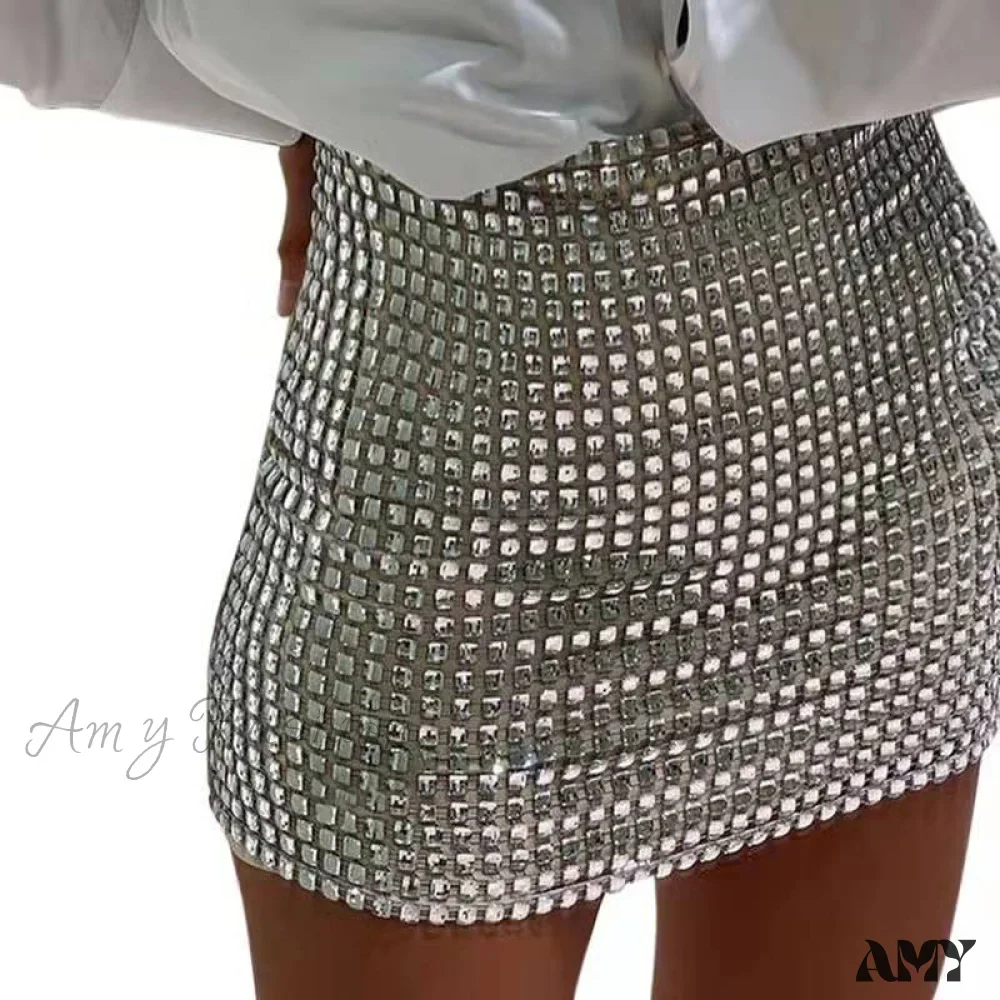 Amy Fashion - Shiny Sequins Chic Bodycon Solid Color Mini Skirt - Image 3