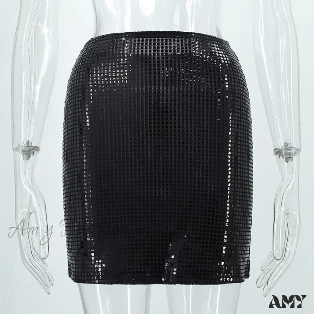 Amy Fashion - Shiny Sequins Chic Bodycon Solid Color Mini Skirt - Image 5