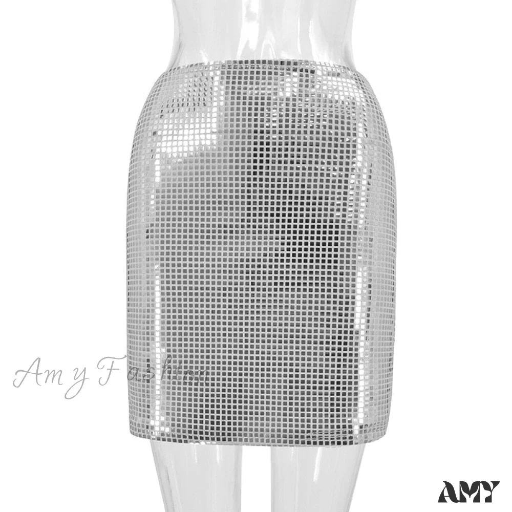 Amy Fashion - Shiny Sequins Chic Bodycon Solid Color Mini Skirt - Image 6