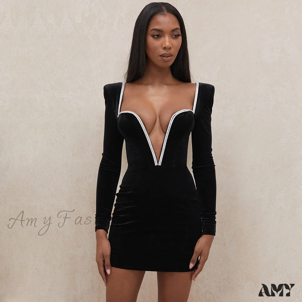 Amy Fashion - Deep V-Neck Sexy Mini Party Dresses - Image 3