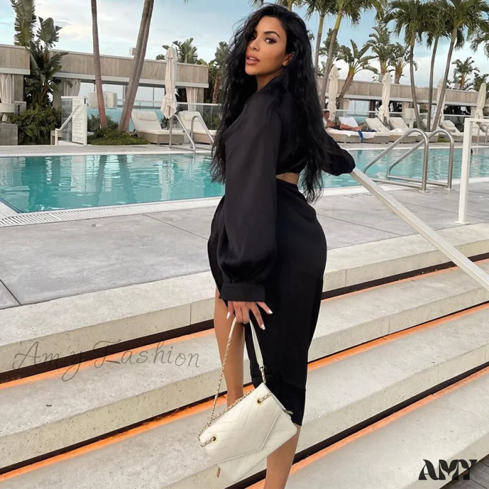 Amy Fashion - Crop Top High Split Long Skirts Two Piece Set - Image 14