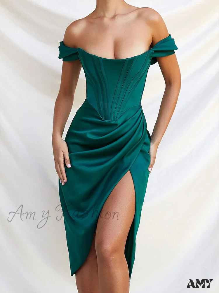 Amy Fashion - White Off Shoulder Sexy High Split Strapless Dress - Image 12