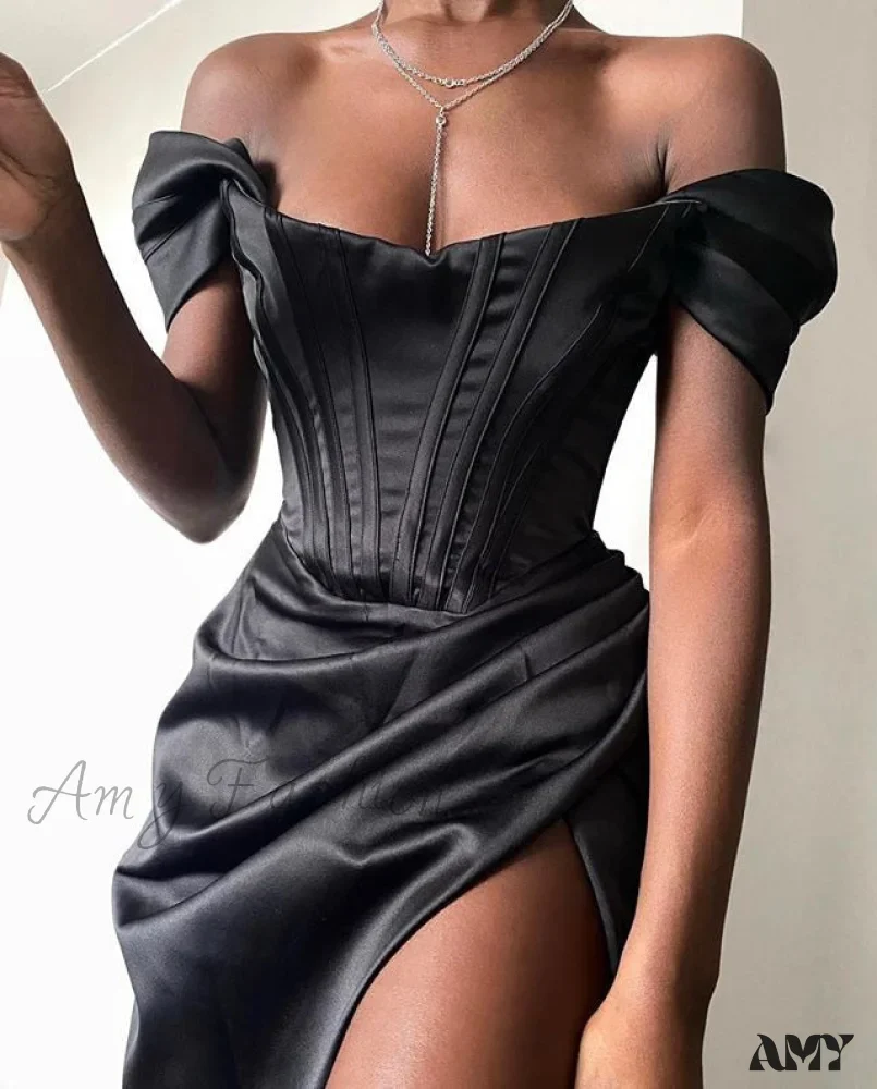 Amy Fashion - White Off Shoulder Sexy High Split Strapless Dress - Image 15