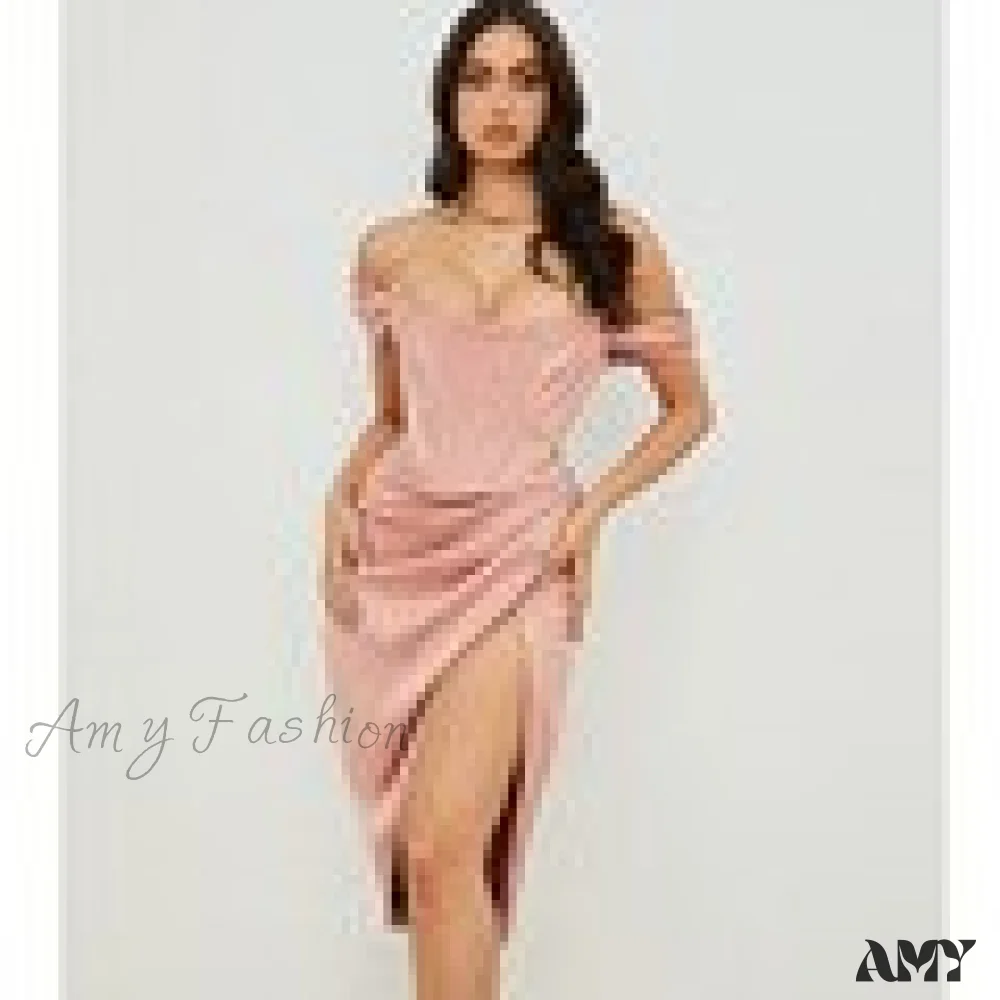 Amy Fashion - White Off Shoulder Sexy High Split Strapless Dress - Image 17