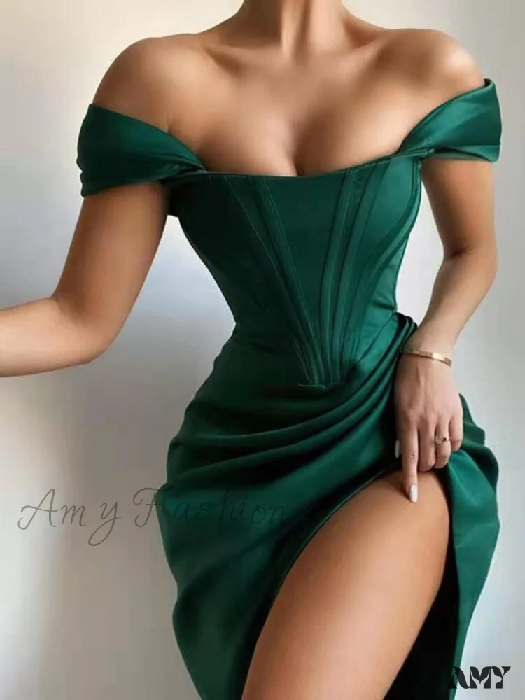 Amy Fashion - White Off Shoulder Sexy High Split Strapless Dress - Image 3