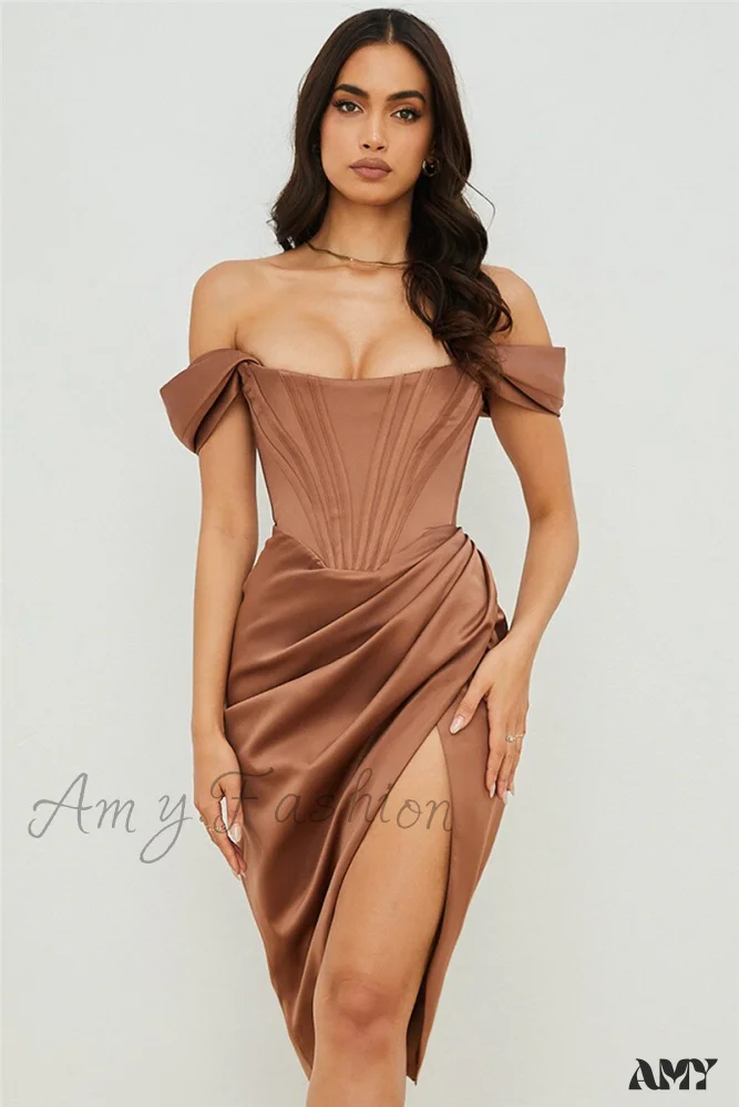 Amy Fashion - White Off Shoulder Sexy High Split Strapless Dress - Image 7