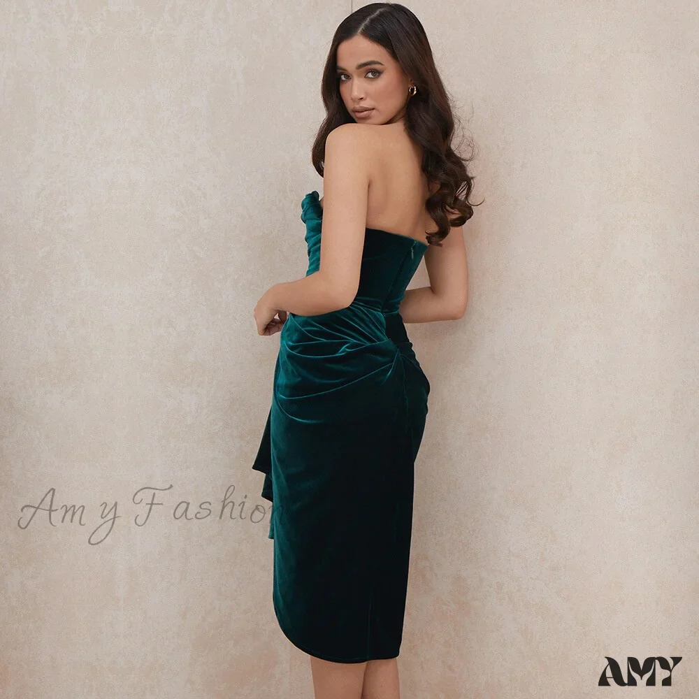 Amy Fashion - Pleated Slash Neck Sexy Bodycon Dress - Image 10