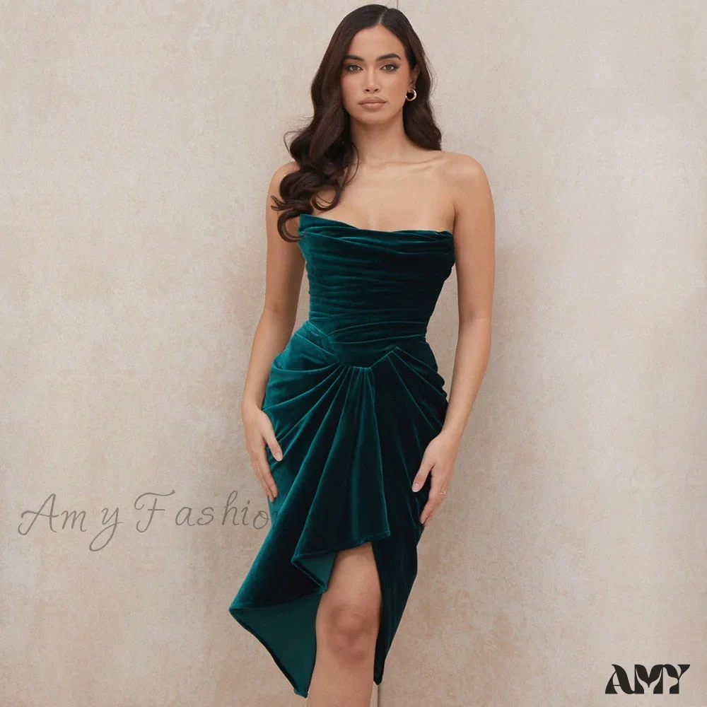Amy Fashion - Pleated Slash Neck Sexy Bodycon Dress - Image 5