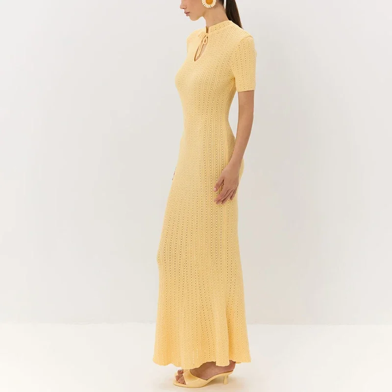 Knit Hollow Short Sleeve Midi Dress - Image 5