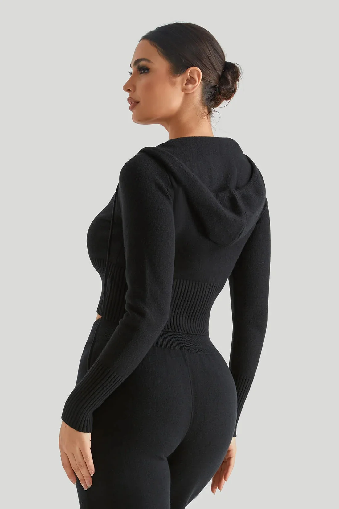 Knit Hooded Sexy High-Waist Long-Sleeve Hoodie - Image 3