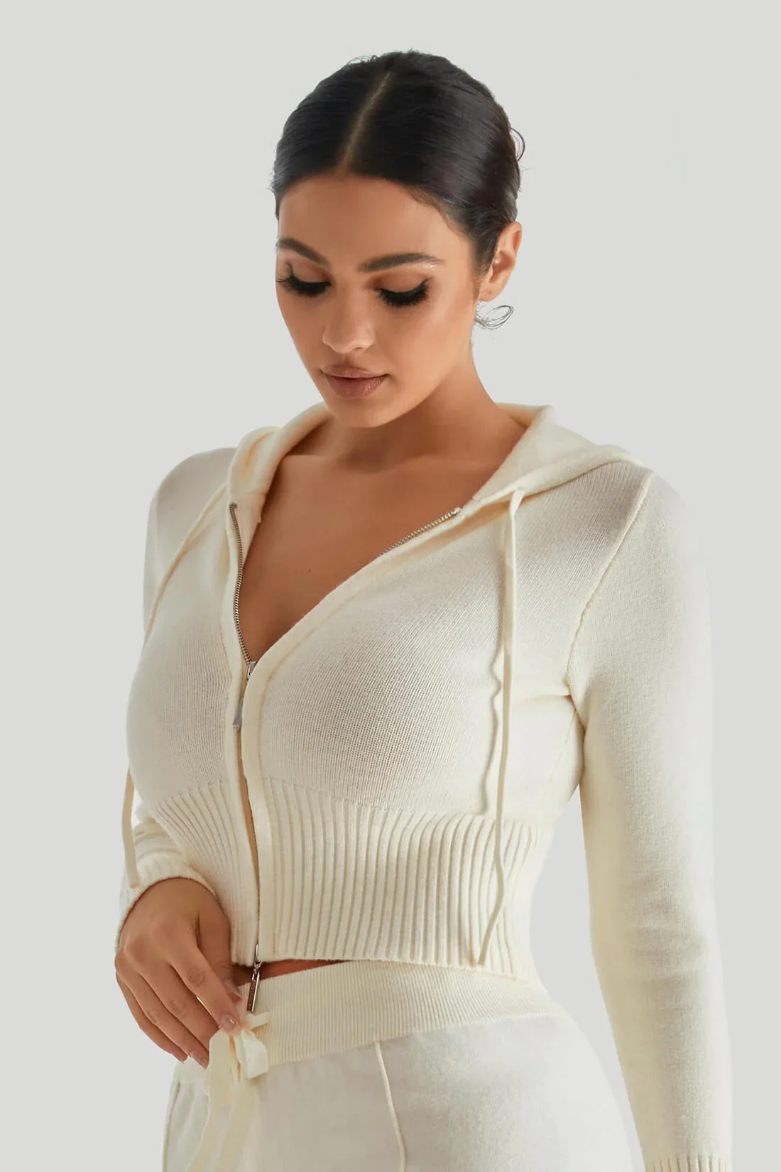 Knit Hooded Sexy High-Waist Long-Sleeve Hoodie - Image 5