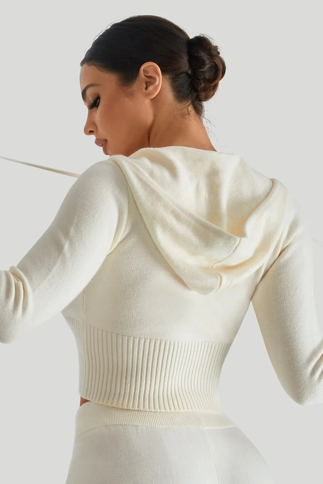 Knit Hooded Sexy High-Waist Long-Sleeve Hoodie - Image 6