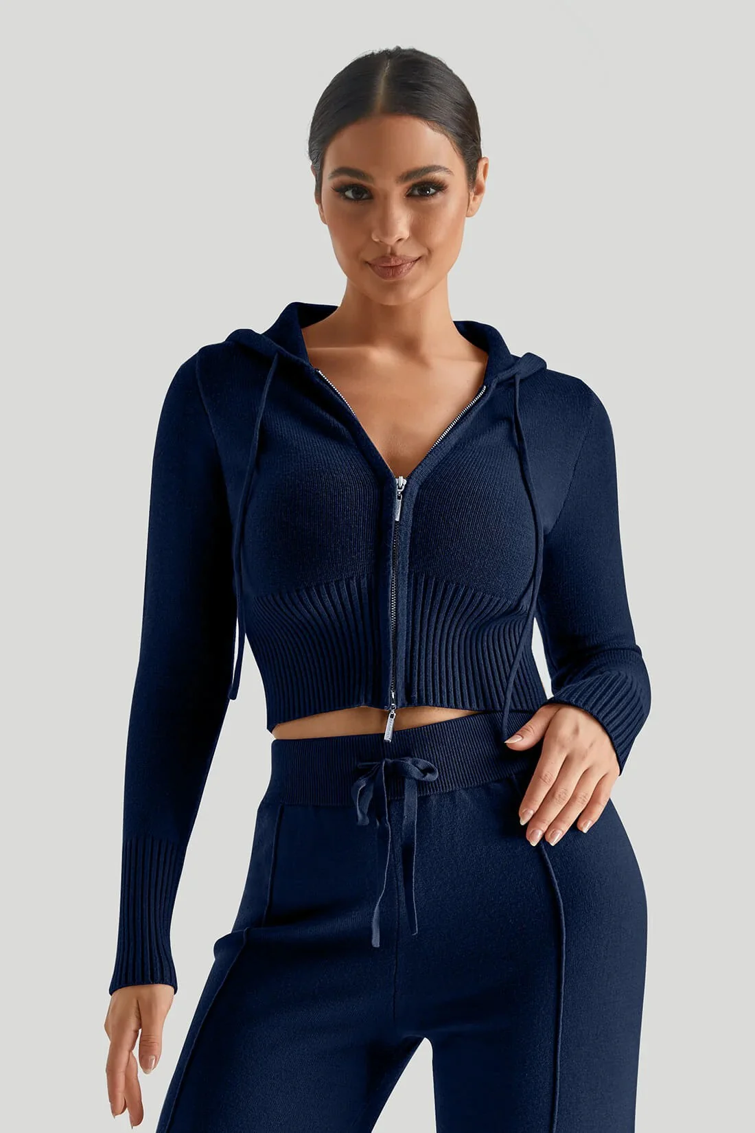 Knit Hooded Sexy High-Waist Long-Sleeve Hoodie - Image 7