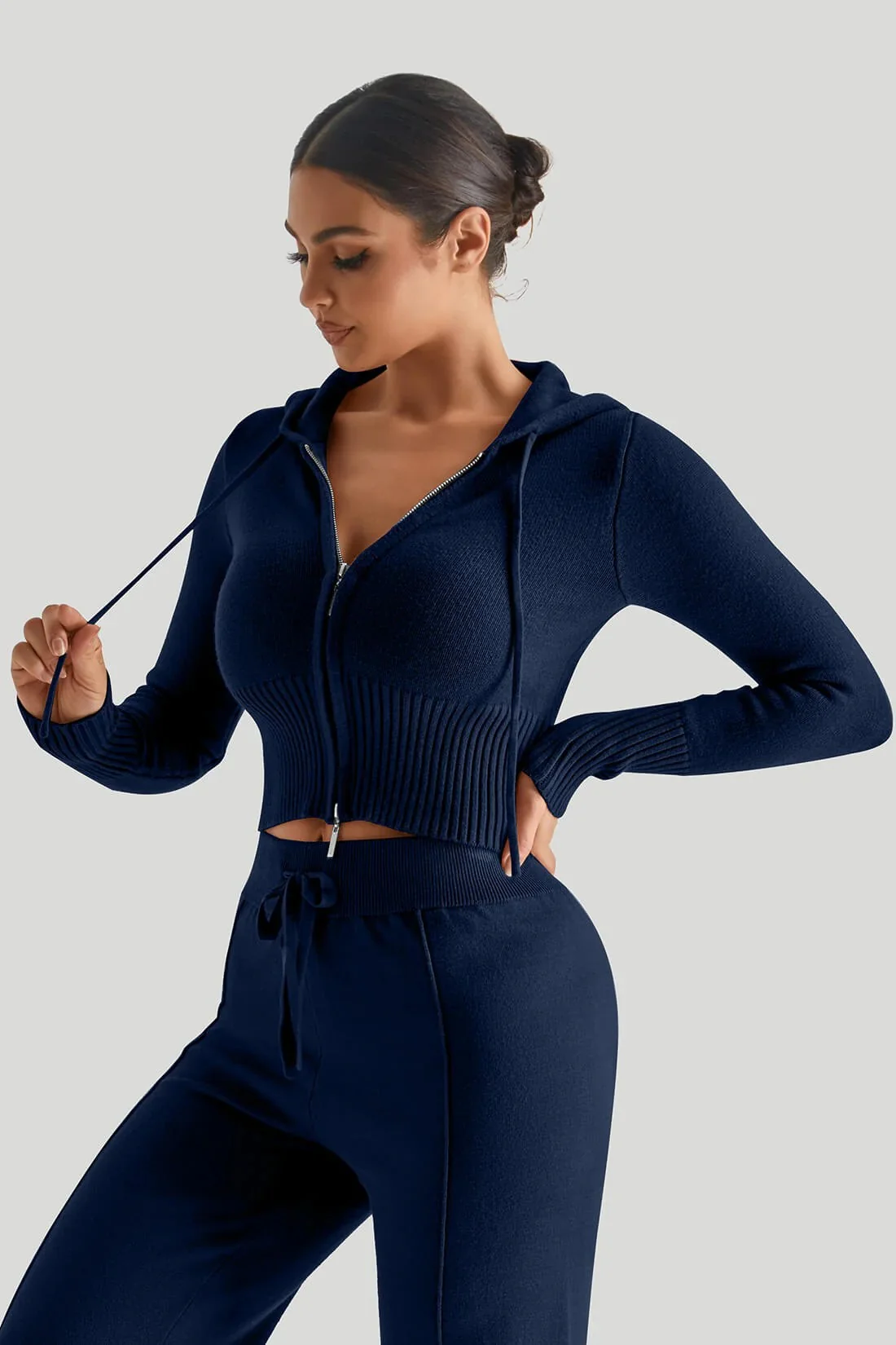 Knit Hooded Sexy High-Waist Long-Sleeve Hoodie - Image 8