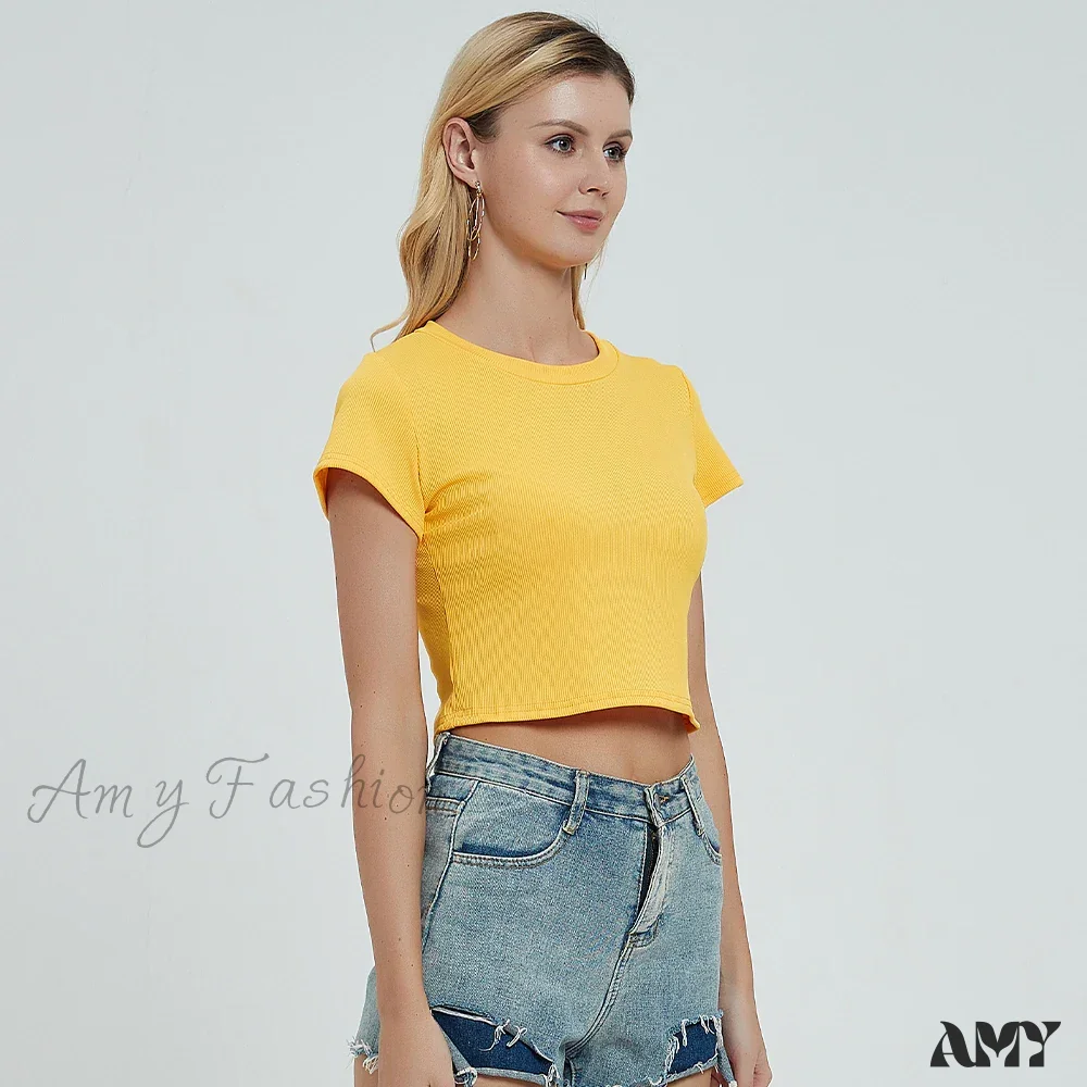 Knit New Short Sleeve O Neck Summer Casual Ribbed Basic Sexy Streetwear Crop Top - Image 8
