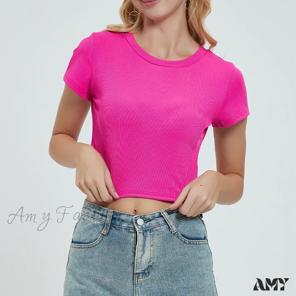 Knit New Short Sleeve O Neck Summer Casual Ribbed Basic Sexy Streetwear Crop Top - Image 9