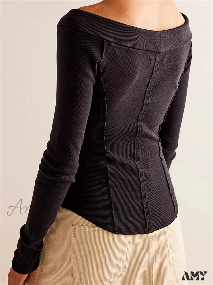 Amy Fashion - Knitted Patchwork Solid Color Long Sleeve Double Zip Up T-shirts - Image 3