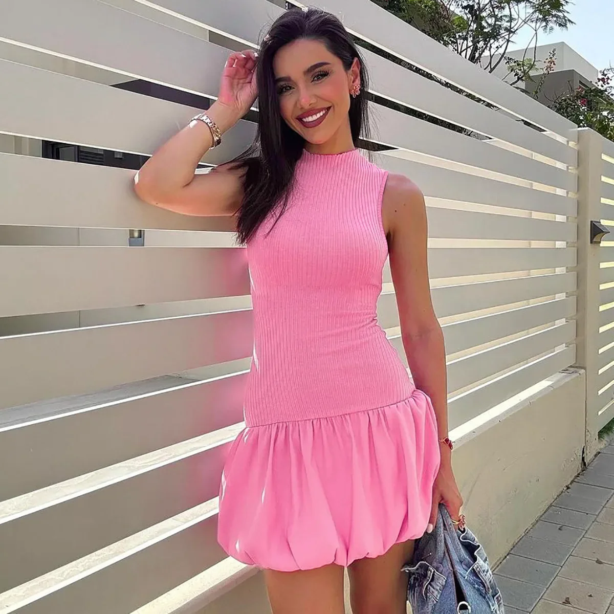 Knitting Backless Bubble Mini Dress - Image 3