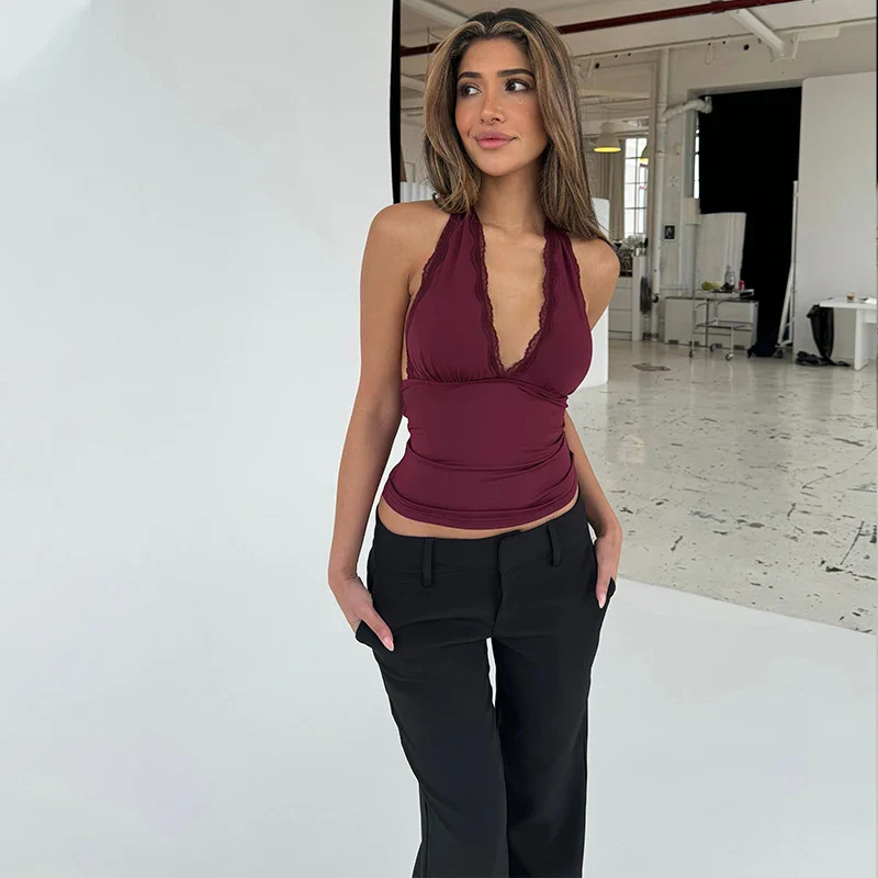 Lace Edge Sweet Halter Crop Top - Image 3