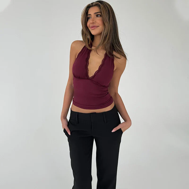 Lace Edge Sweet Halter Crop Top - Image 4
