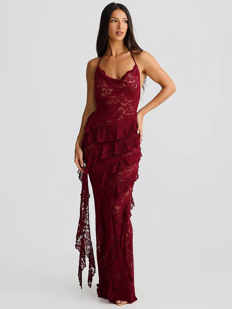 Lace Halter Ruffle Beach Bodycon Dress