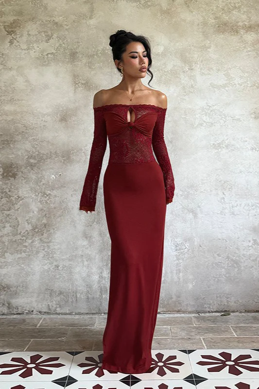 Lace Off-Shoulder Maxi Party Dress - Image 2