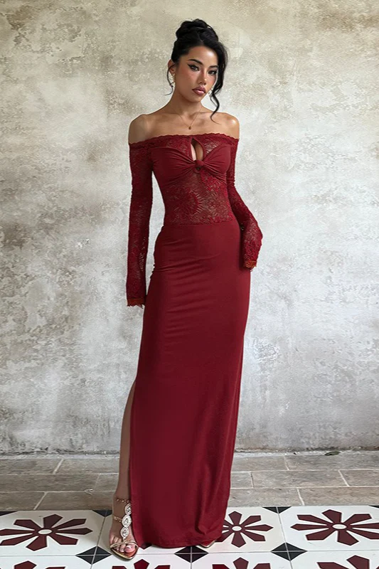 Lace Off-Shoulder Maxi Party Dress - Image 3