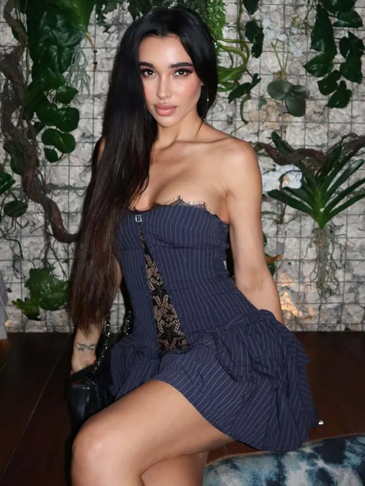 Lace Off-shoulder Ruffle Hollow Bodycon Dress - Image 2