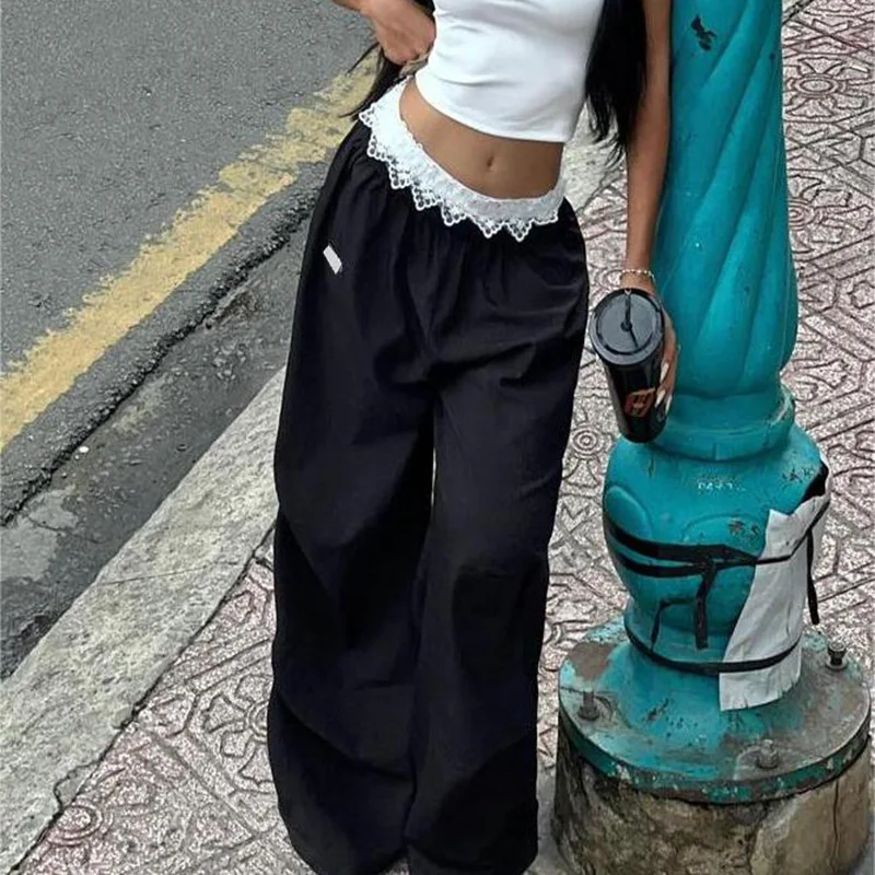 Lace Patchwork Cargo Joggers Pant - Image 2