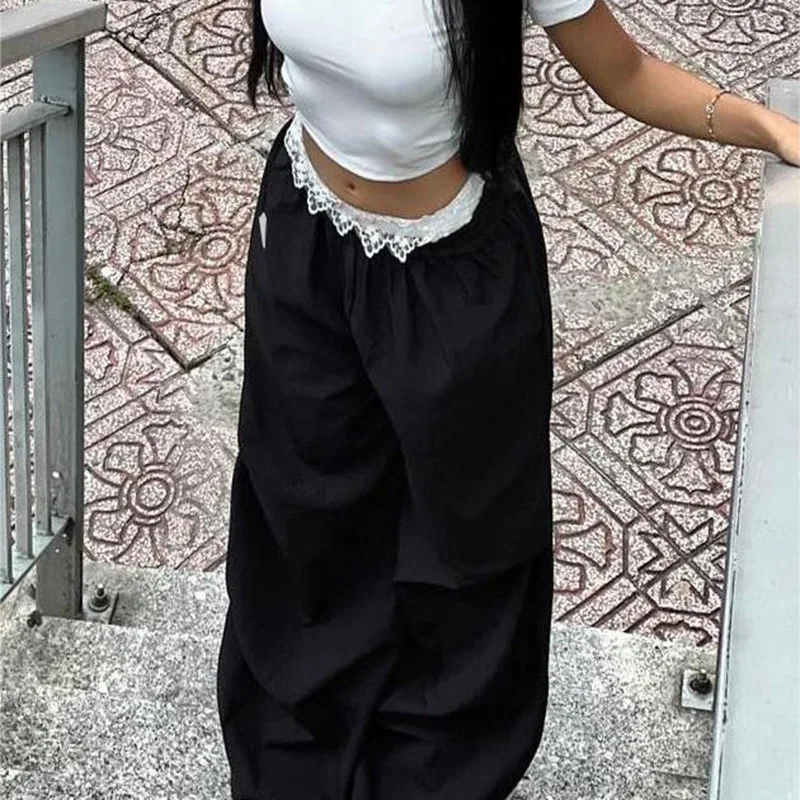 Lace Patchwork Cargo Joggers Pant - Image 4
