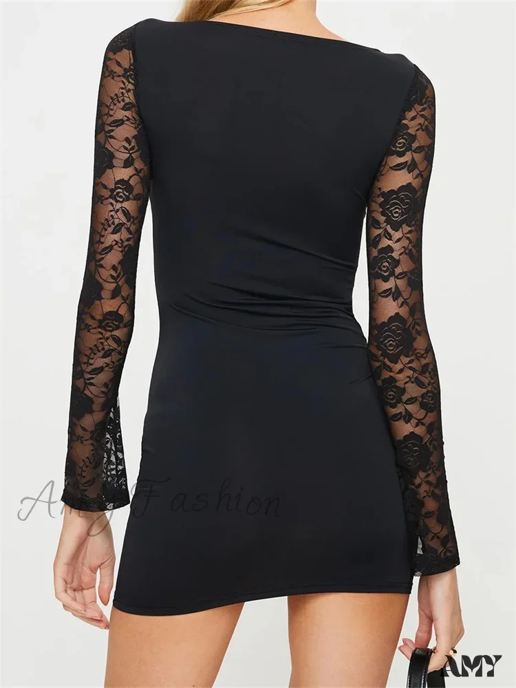 Amy Fashion - Lace Patchwork Pencil Summer Party Clubwear Long Mini Dress - Image 3