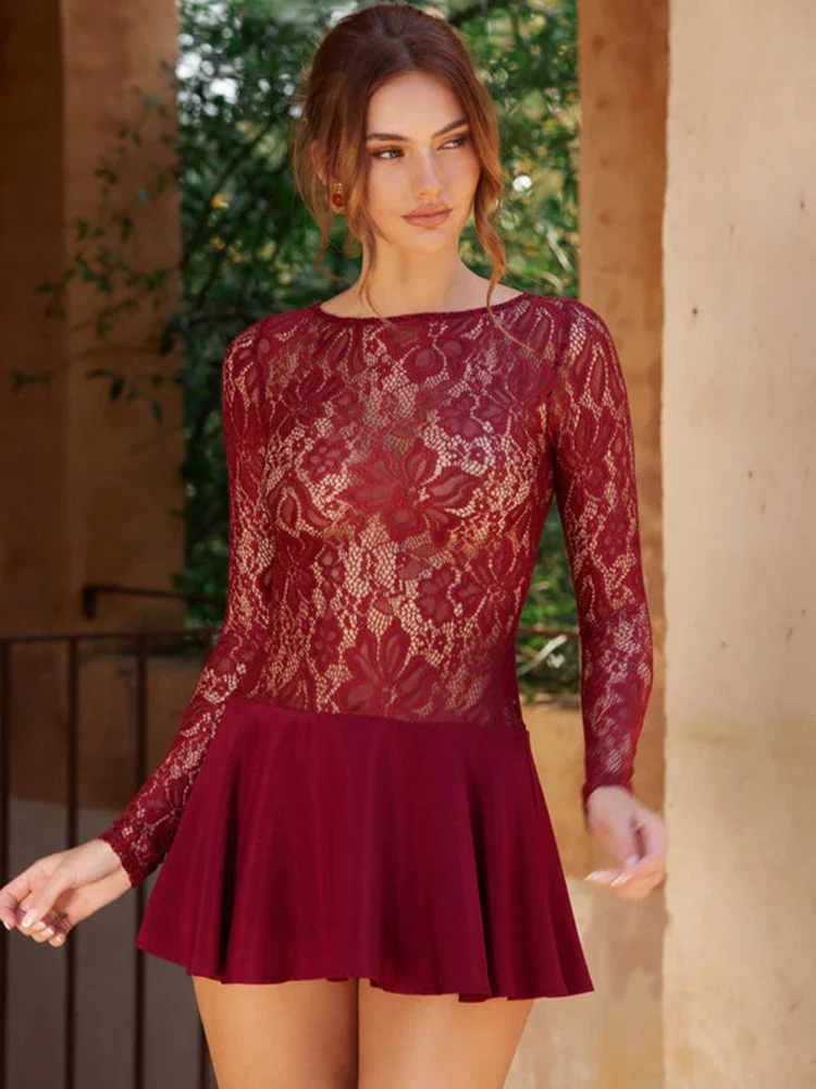 Lace Patchwork See Through Mini Dress - Image 4