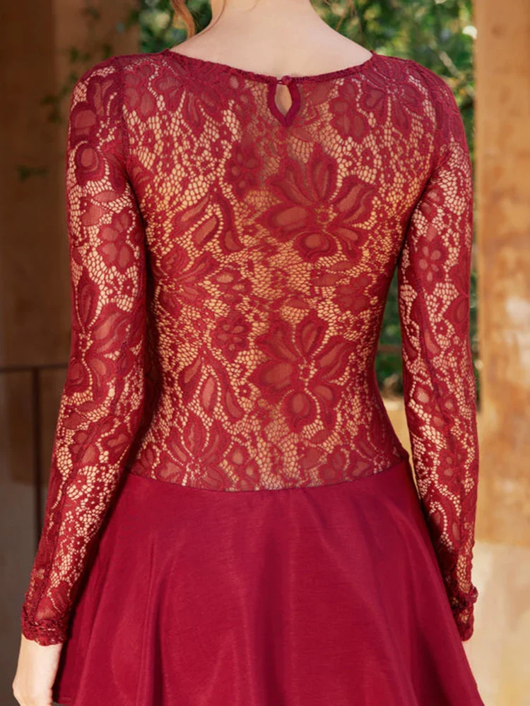 Lace Patchwork See Through Mini Dress - Image 5