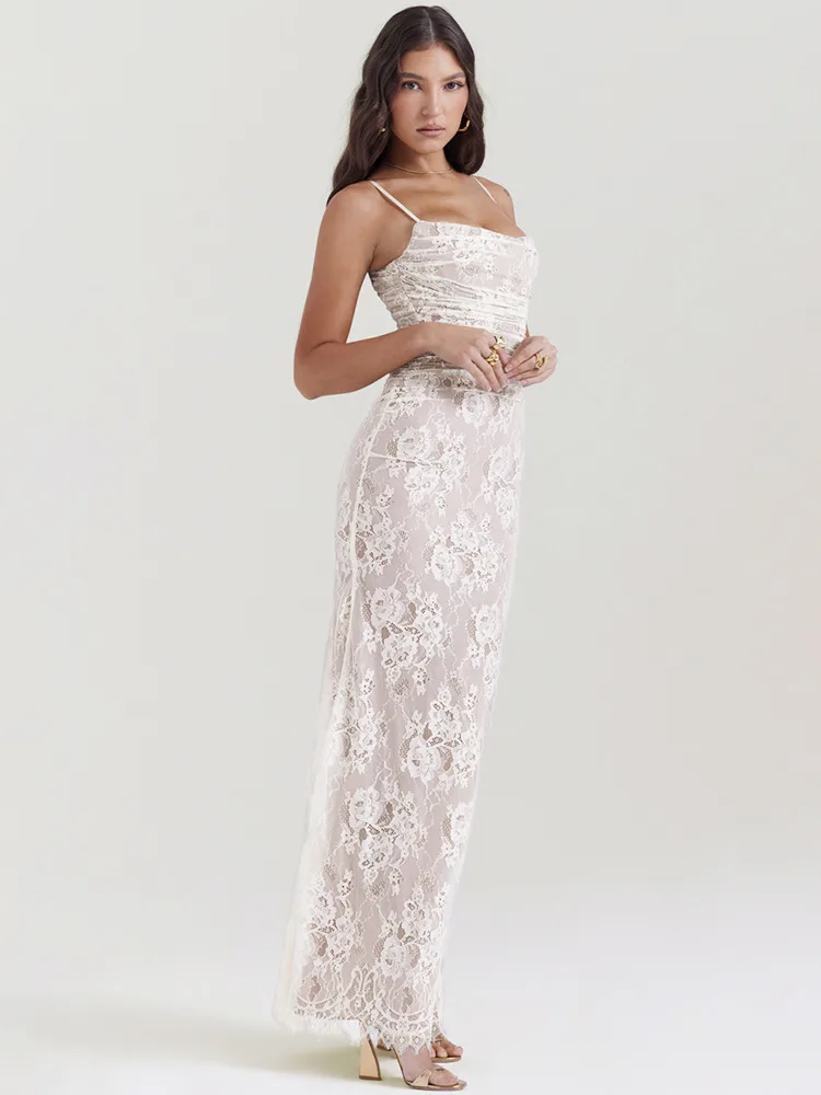 Lace Print Spaghetti Club Maxi Bodycon Dress - Image 2