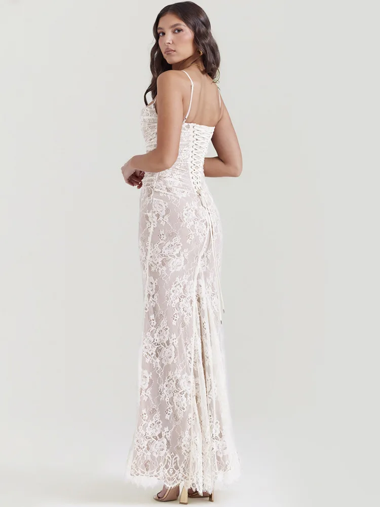 Lace Print Spaghetti Club Maxi Bodycon Dress - Image 3