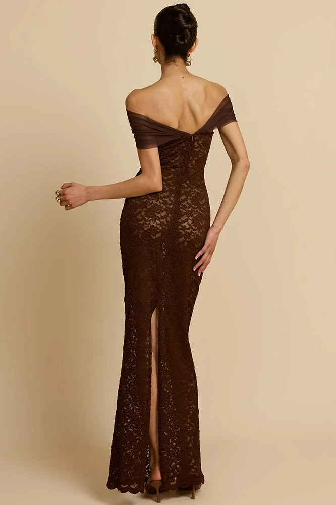 Lace See-Through Off-Shoulder Fishtail Party Dress - Image 2